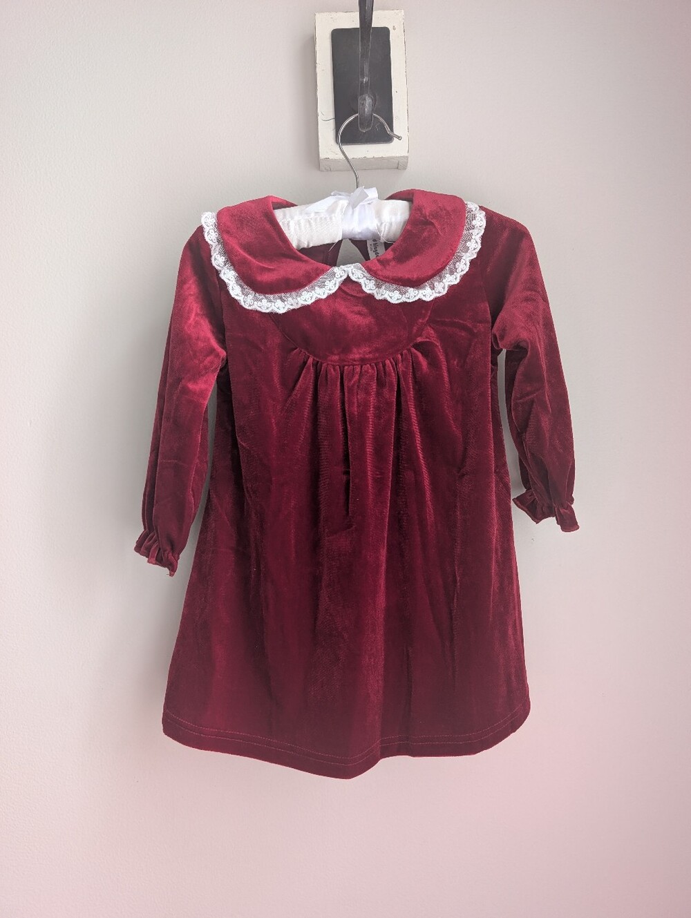 Mud Kingdom Burgundy Maroon Velvet Holiday Dress Lace Peter Pan Collar Size 2T